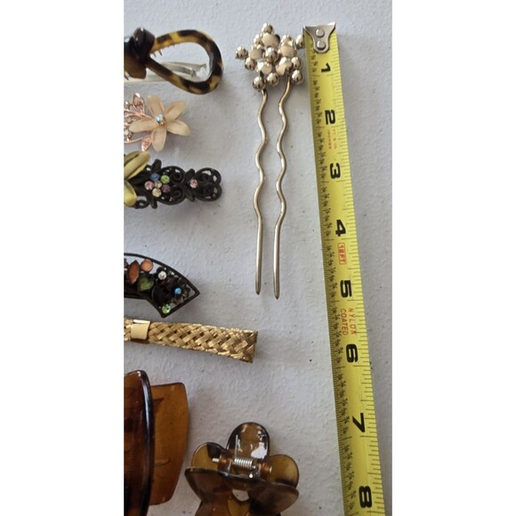 21 Mostly Vintage Hair Clips Barrettes, Faux Tortoise Shell, Rhinestone ... - Picture 3 of 15